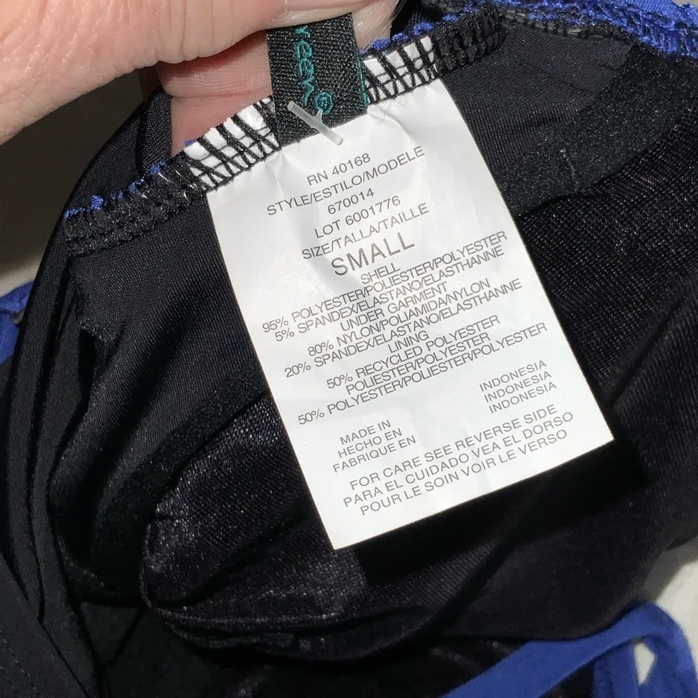 NWT Aqua Green Sapphire Blue & Black Runched One Piece Modest Swimsuit Small - Image 12