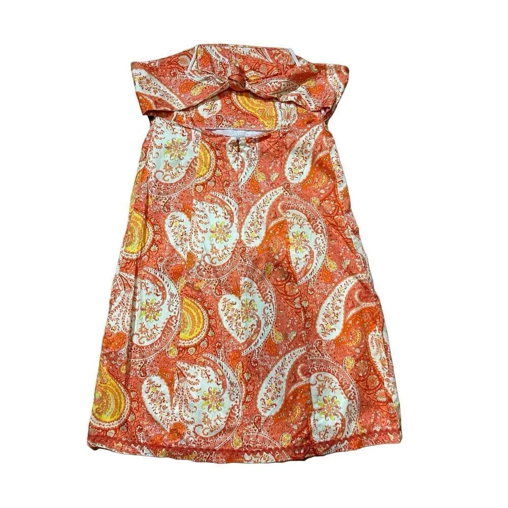 Clues Collection Strapless Tie Back Paisley Orange Dress Tropical Vacation Sz L Orange Size L - Image 2