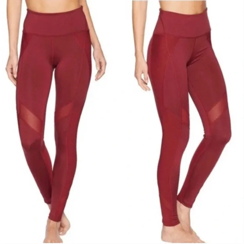 FP Movement by Free People Red Wine Full Yoga Athletic Leggings Mesh Sz Small - Image 3
