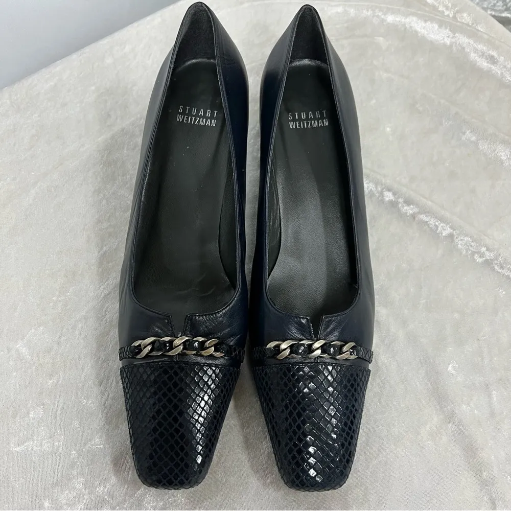 Stuart Weitzman Classic Crocodile Heel Pumps Black 9N - Image 3