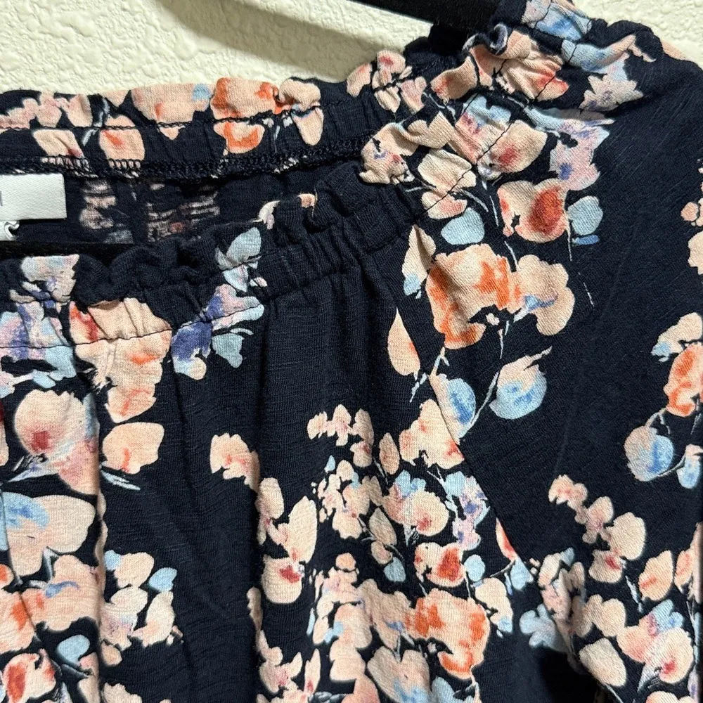 J‎ Jill Petite Floral Off Shoulder Navy Blue 3/4 Sleeve Top Size Small - Image 4