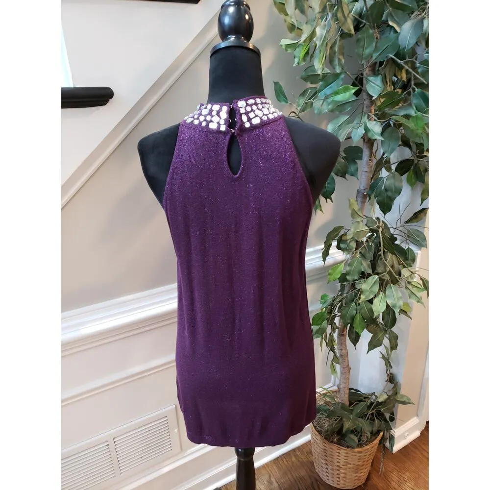 Joseph A. Purple Halter Top L Jewel Neckline Sparkle Bodycon Evening - Image 5