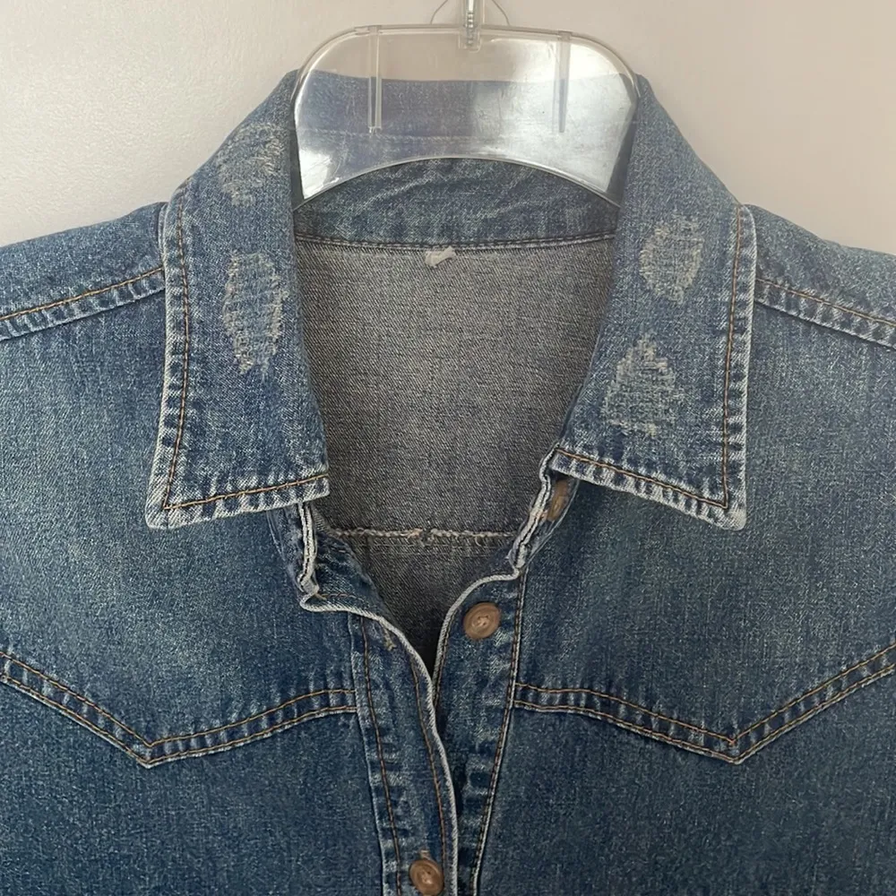 CP Denim Button Down Oversized Distressed Shirt S/M Blue Size undefined - Image 3