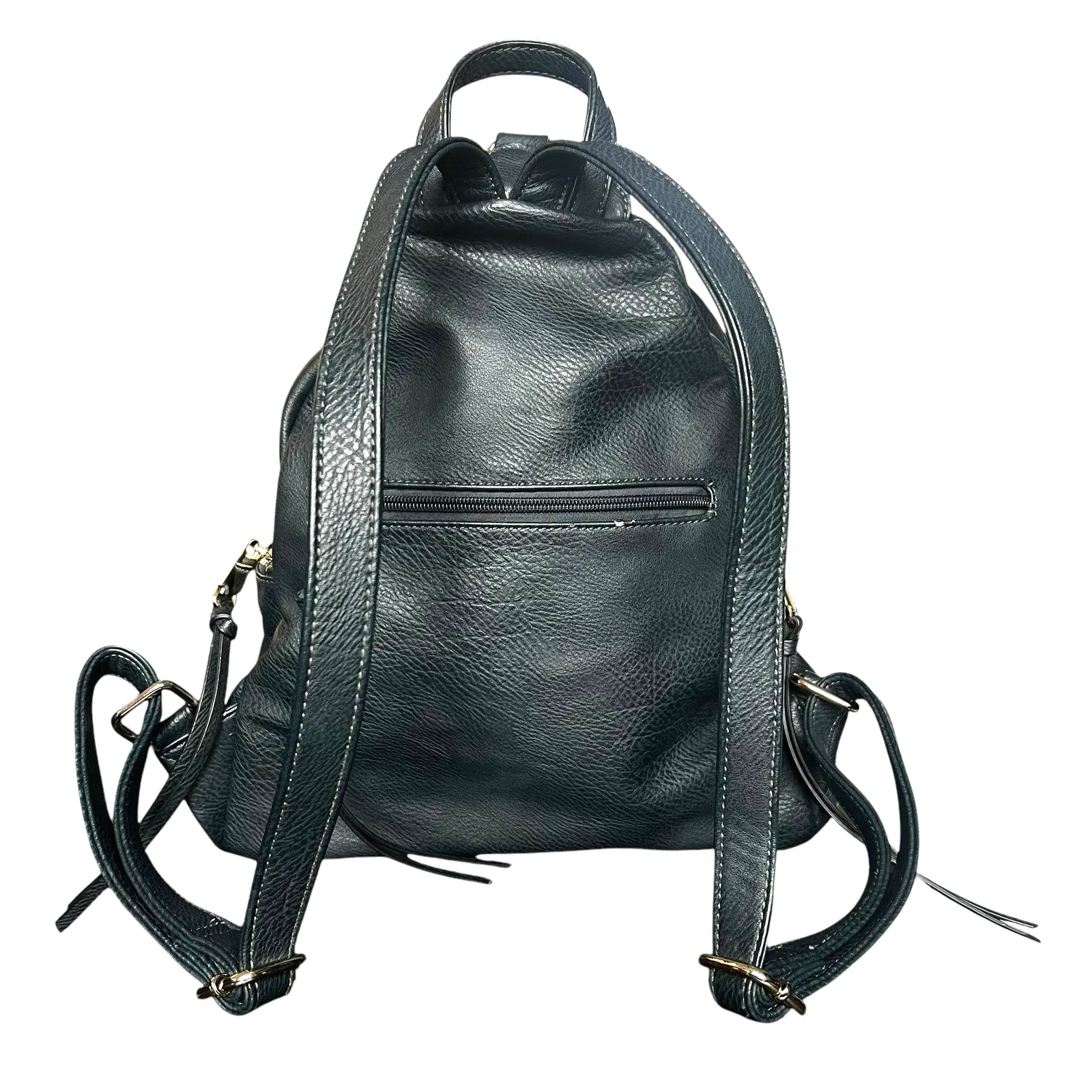 Navy Blue Faux Leather Vegan Leather Backpack - Image 5