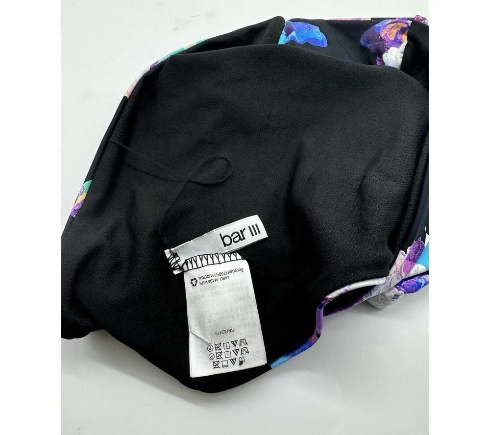 NWD Bar III Black Shirred Side Purple Floral Bikini Swimsuit Bottom Size Small - Image 4