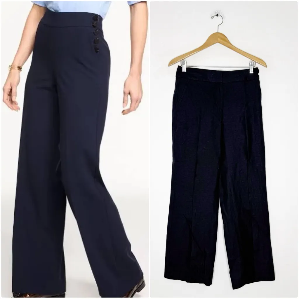 Talbots Greenwich Pants Wide Leg Navy Blue Linen Size 2 Petite - Image 2