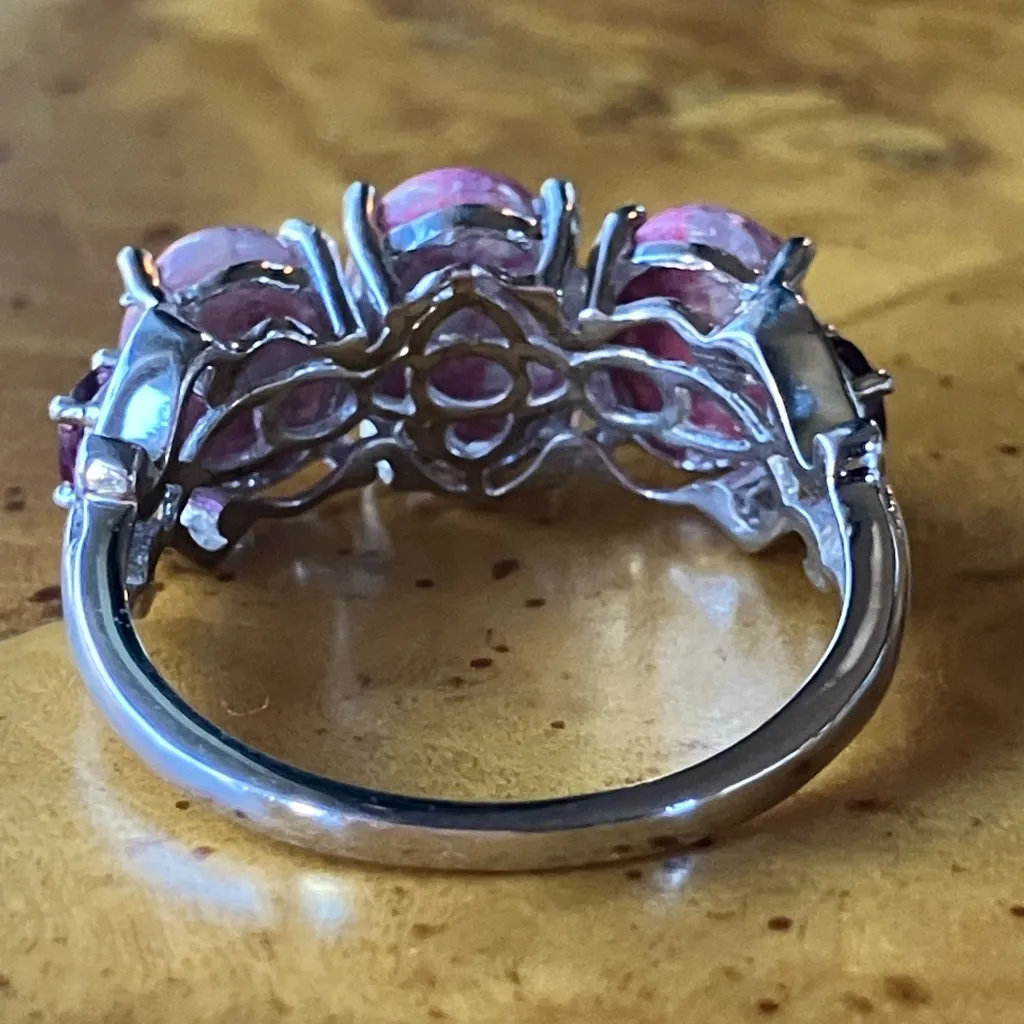 Norwegian Thulite Rhodolite Garnet Sterling Silver Ring Size 8 - Image 5