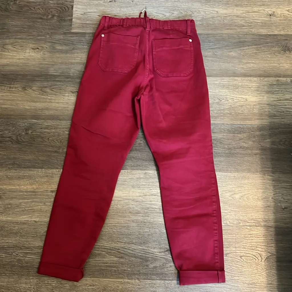 Judy Blue Wine Red Drawstring Waist Double Cuff Joggers Jeans Pants 27 - Image 8