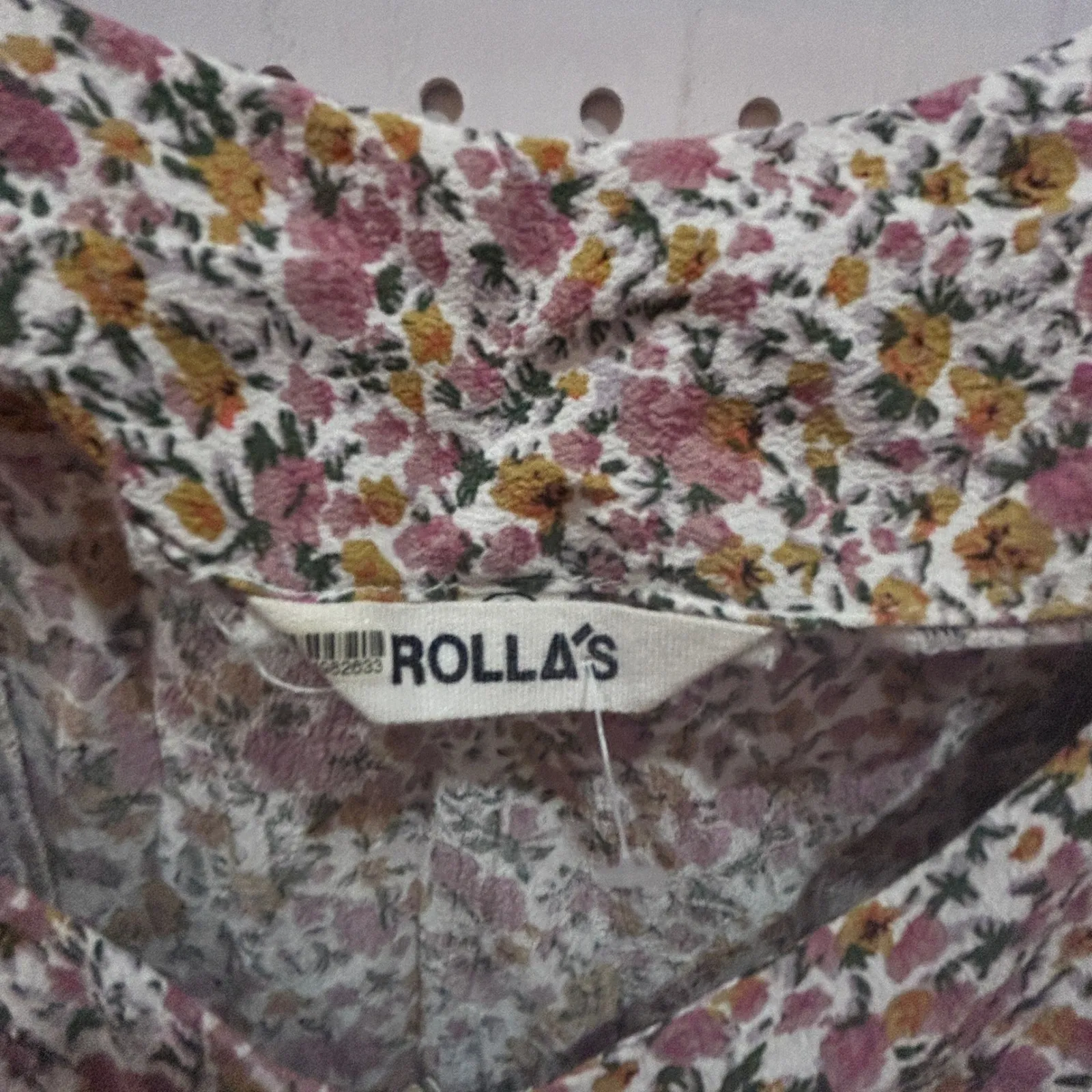 Rolla's Floral Print Square Neck Button Front Mini Dress XS White Pink Deadstock - Image 5