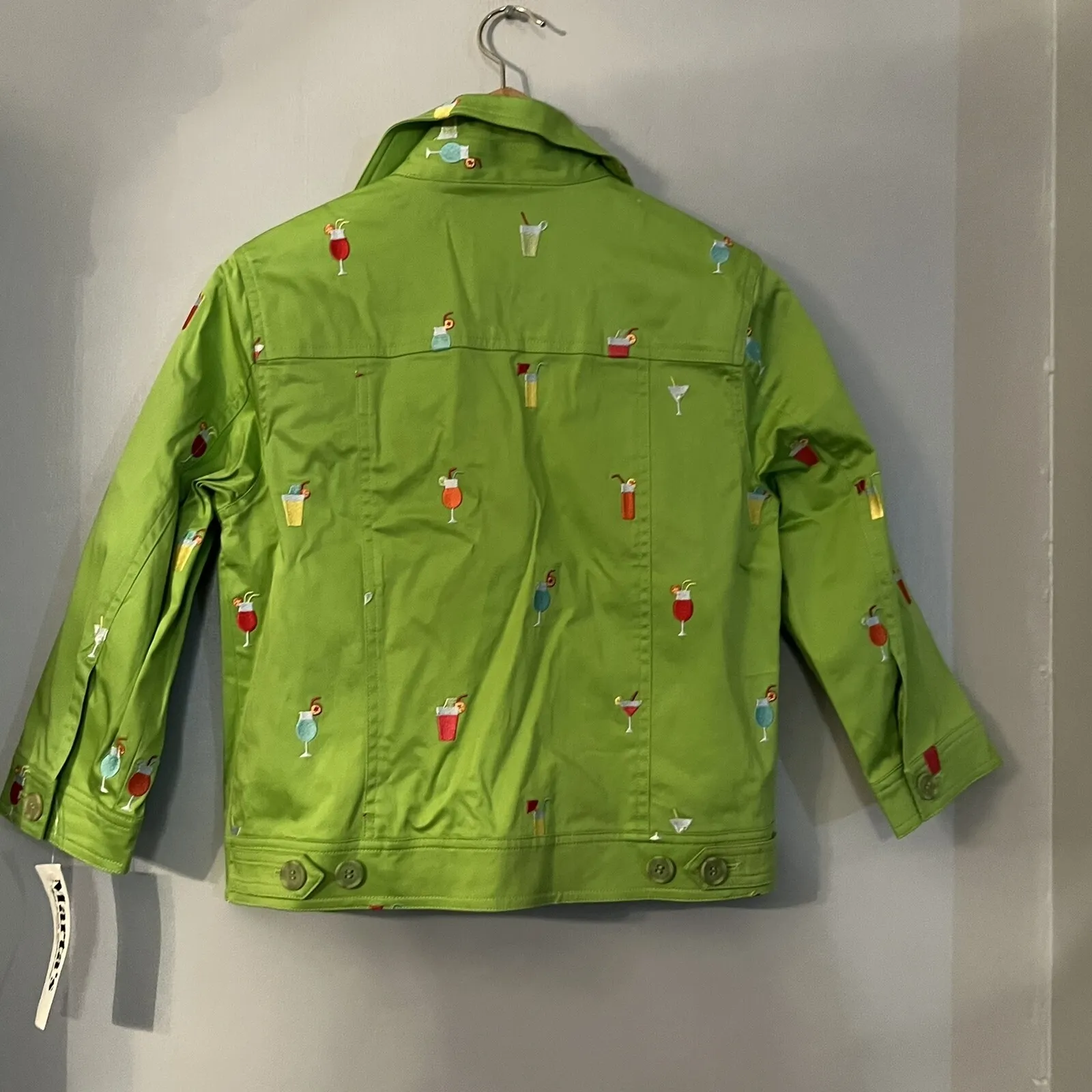 Think Tank Women's Button Down Jean Jacket Size XS Lime Green Cocktail Vacation - Image 5