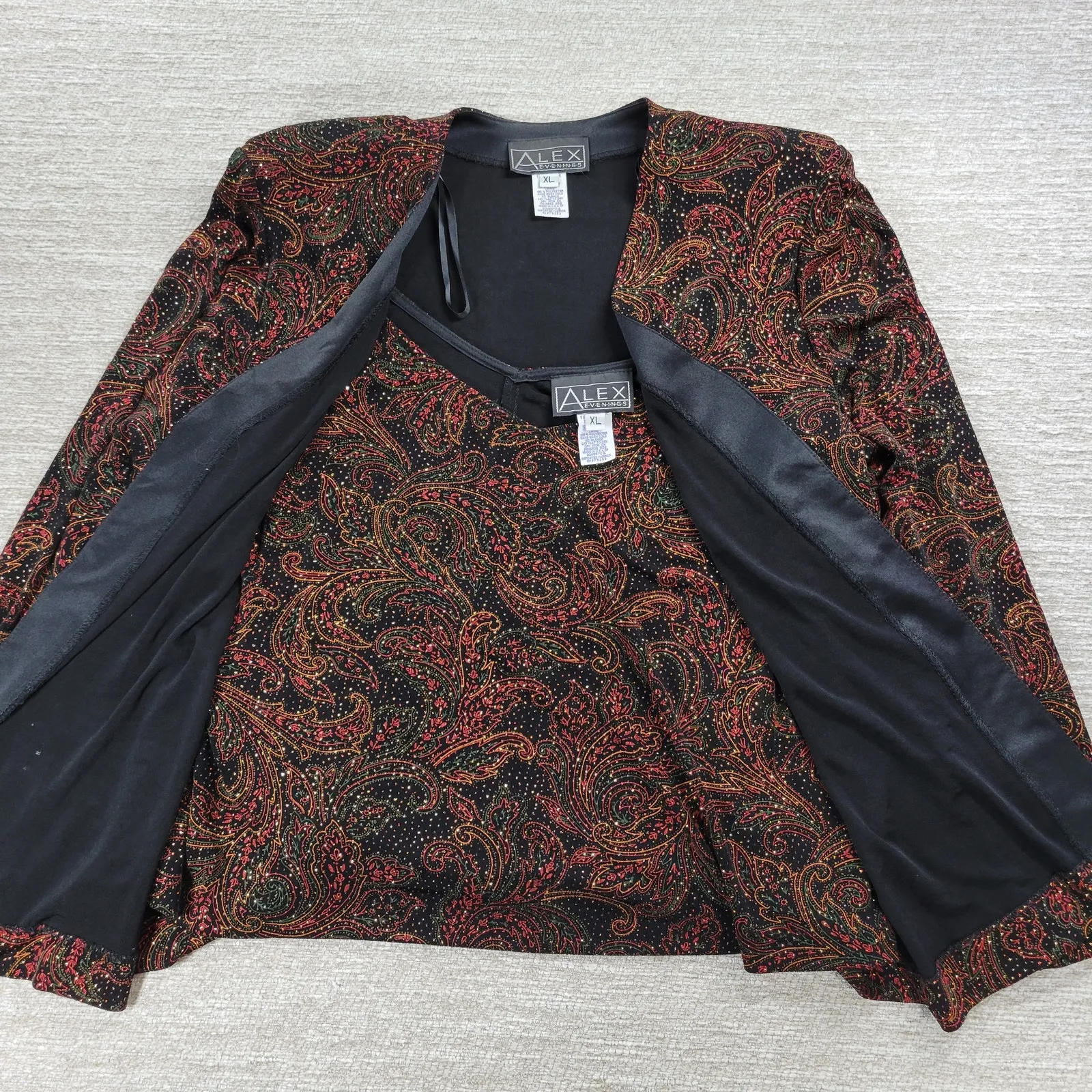 Vtg Alex Evenings Tank Jacket Set XL Paisley Slinky Glitter Mother Of The Bride - Image 8