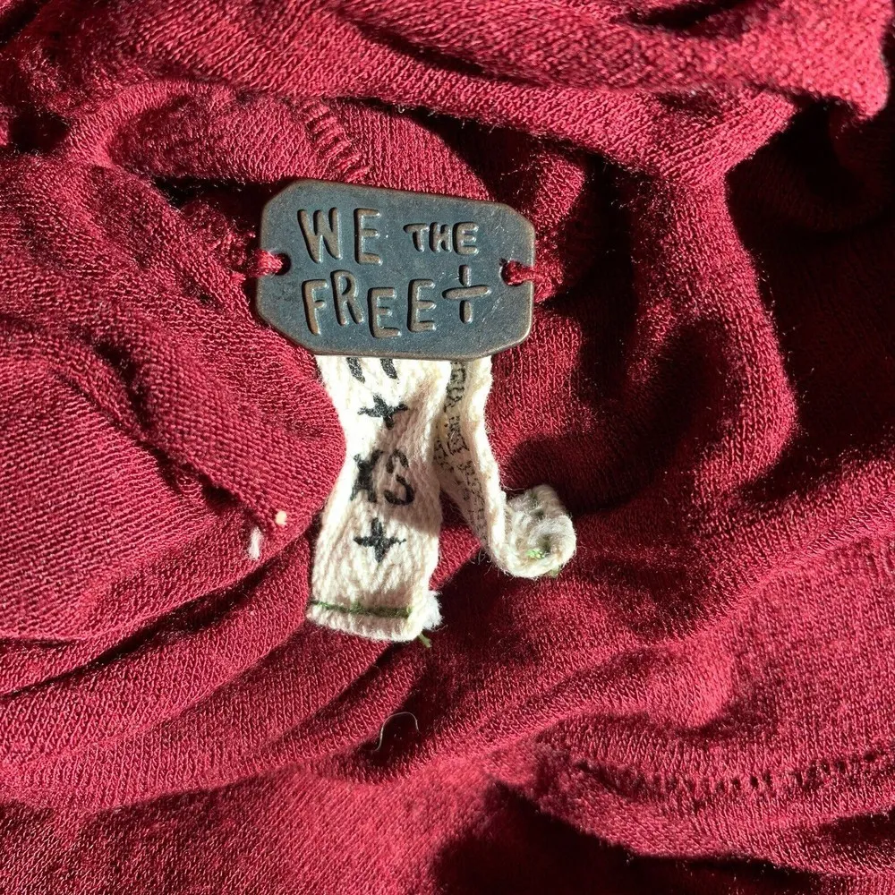 We The Free People Womens Size XS Burgundy Terry Turtleneck Top Blouse - Image 5