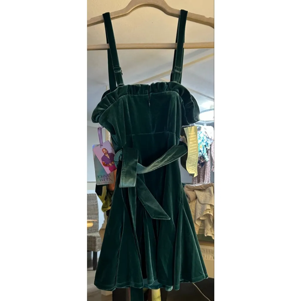 NEW Y2K Johnny Wujek Evergreen Velvet Mini Prom Dress Size XS Green - Image 3