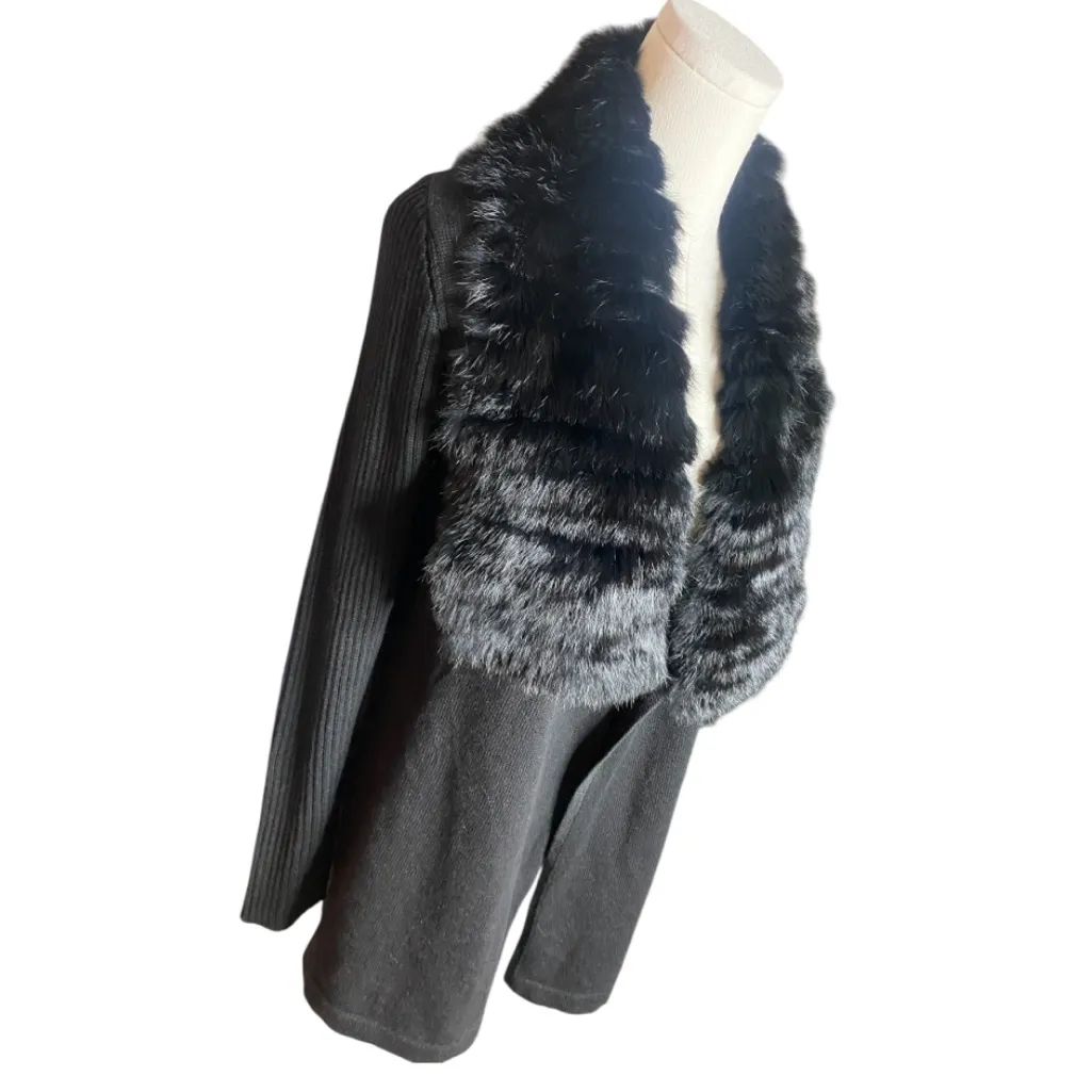 FATE Black Ribbed Knit Cardigan
Sweater Faux Fur/Angora Trim Size L Size L - Image 5