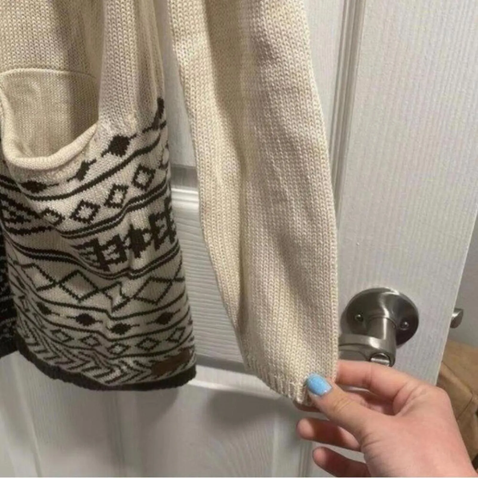 Element Eden, cream and gray long sleeve open front cardigan jacket Size M - Image 3