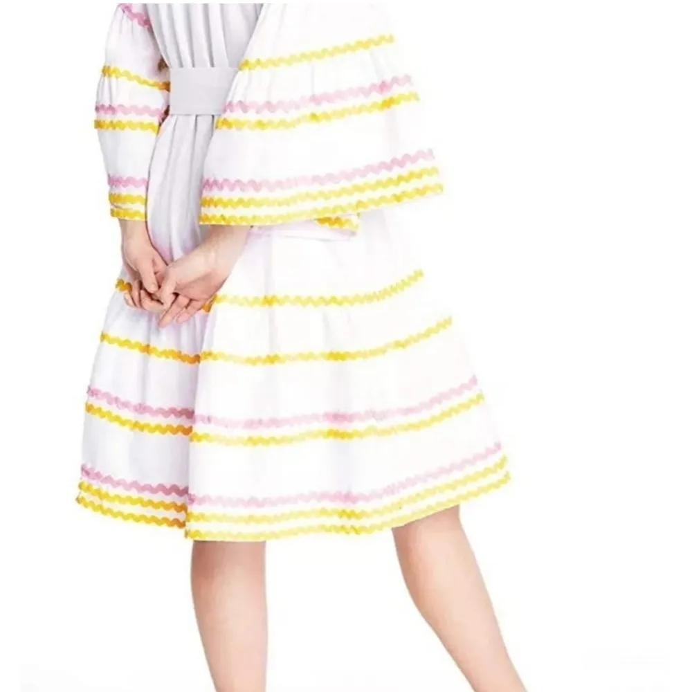 LISA MARIE FERNANDEZ RIC RAC FLARE SLEEVE LINEN DRESS White Size XS - Image 3