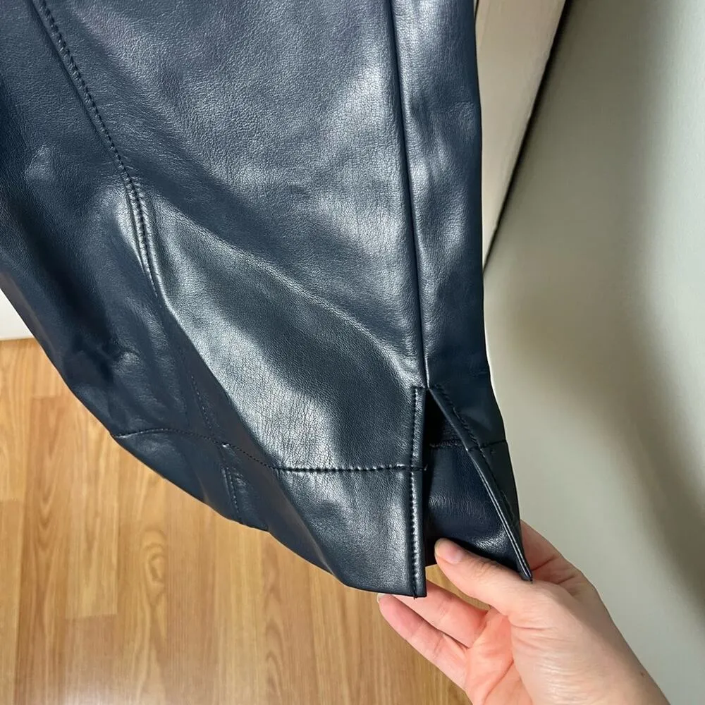 Cinq A Sept Benji Vegan Leather Cropped Seam Navy Flare Leg Pants 14 Blue - Image 6