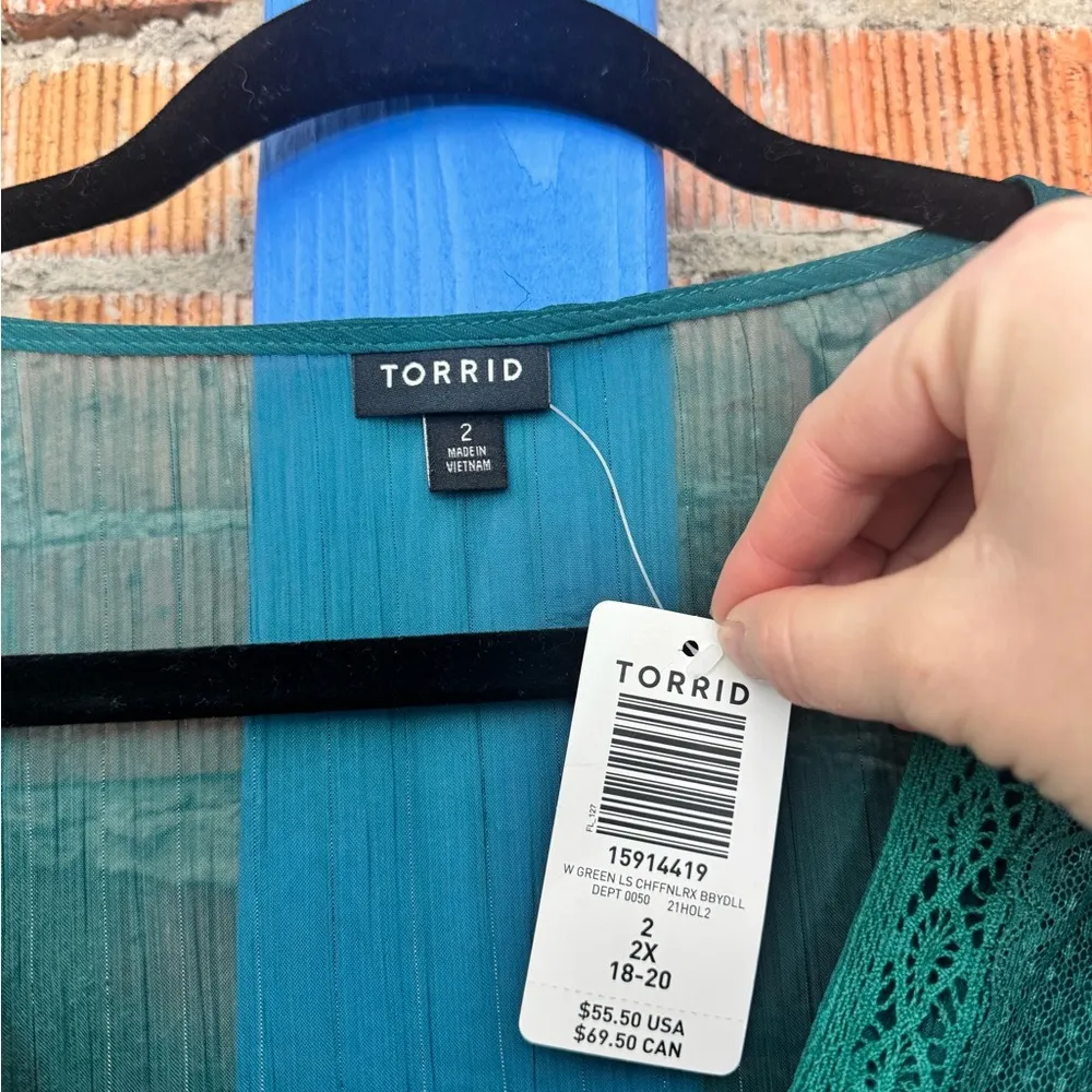NWT Torrid Emerald Green Babydoll Chiffon Top - Image 7