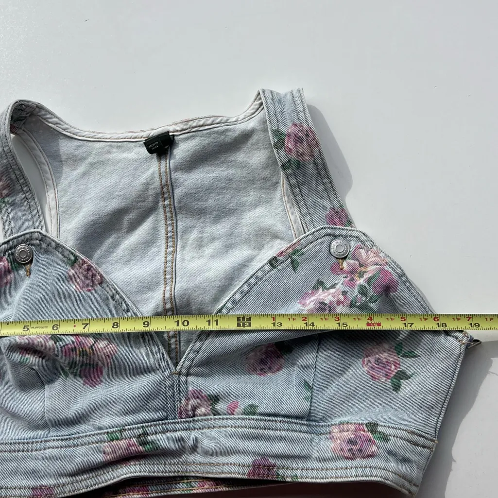 Wild Fable Denim Vest Tank Cropped Light Wash Floral Print Women's Sz M - Image 13