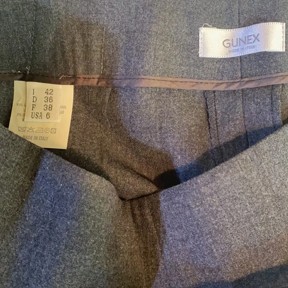 Gunex Made in Italy Grey Wool Flat Front Trousers Gray Size 6 - Image 6