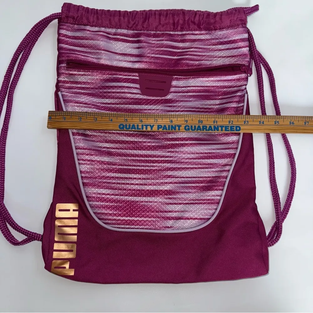 Puma Pink Drawstring Bag outside zipper pocket 1 inside zip pocket - Image 2