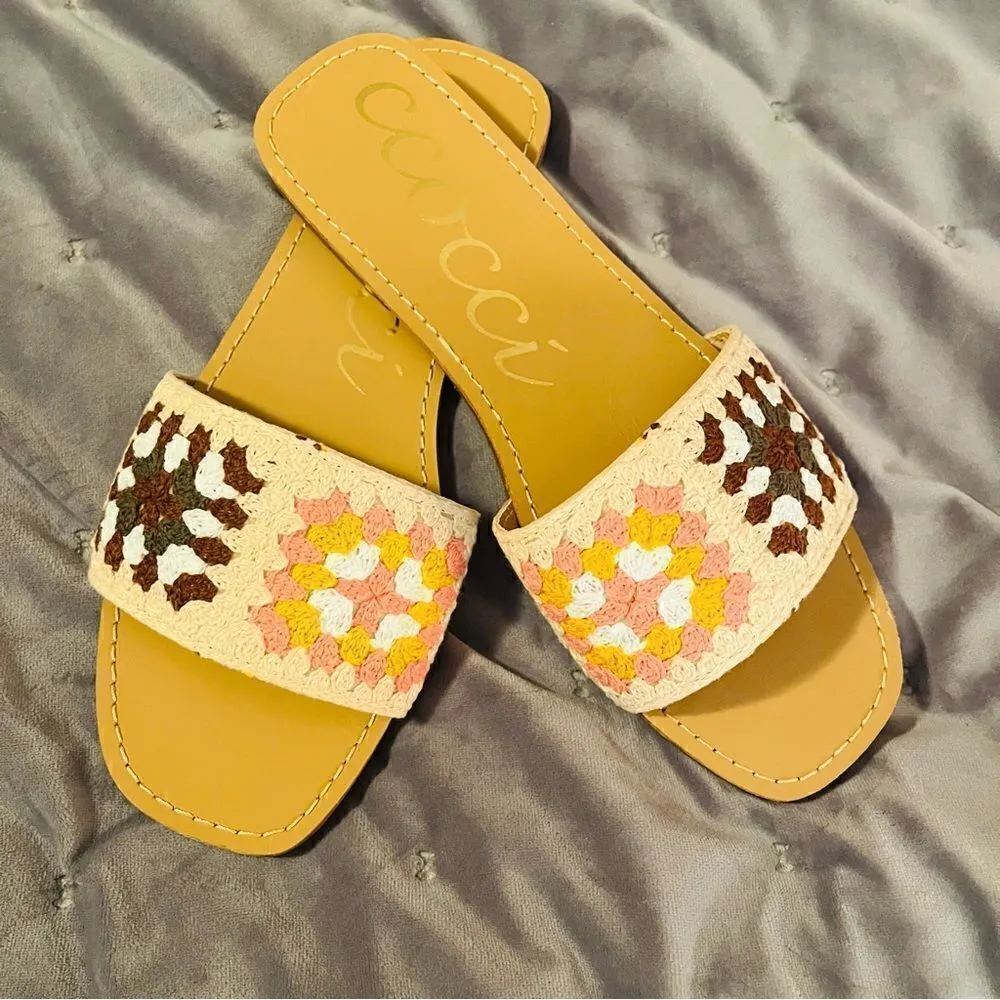 CCOCCI Crochet Walking Above Brown Multi Slide Sandals Brown Blush Multi  8 - Image 3