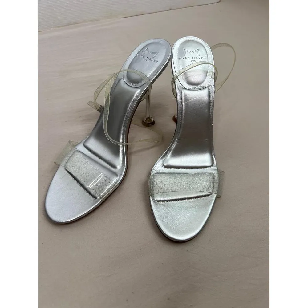 Marc Fisher Calisty Shoes Ankle Strap Size US 8 Clear Silver Heel Trendy Elegant - Image 2