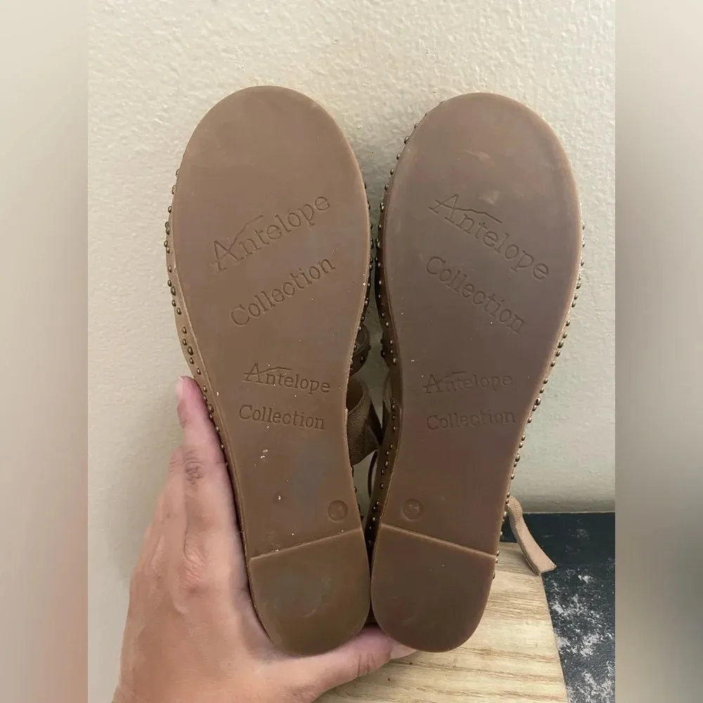 Antelope C21 Wilda Leather Platform Wedge Sandal Tan Studded Size 41 US 10 - Image 13