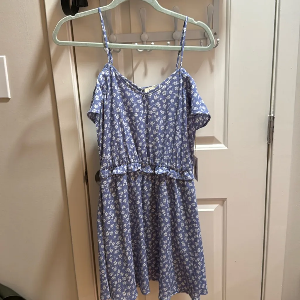 Jessica Simpson Blue Floral Off The Shoulder Ruffle Mini Dress Women's‎ Small - Image 2