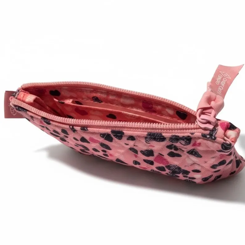 Vera Bradley Zip ID Case Wallet Pink Hearts Print Quilted Cotton Key Ring - Image 5