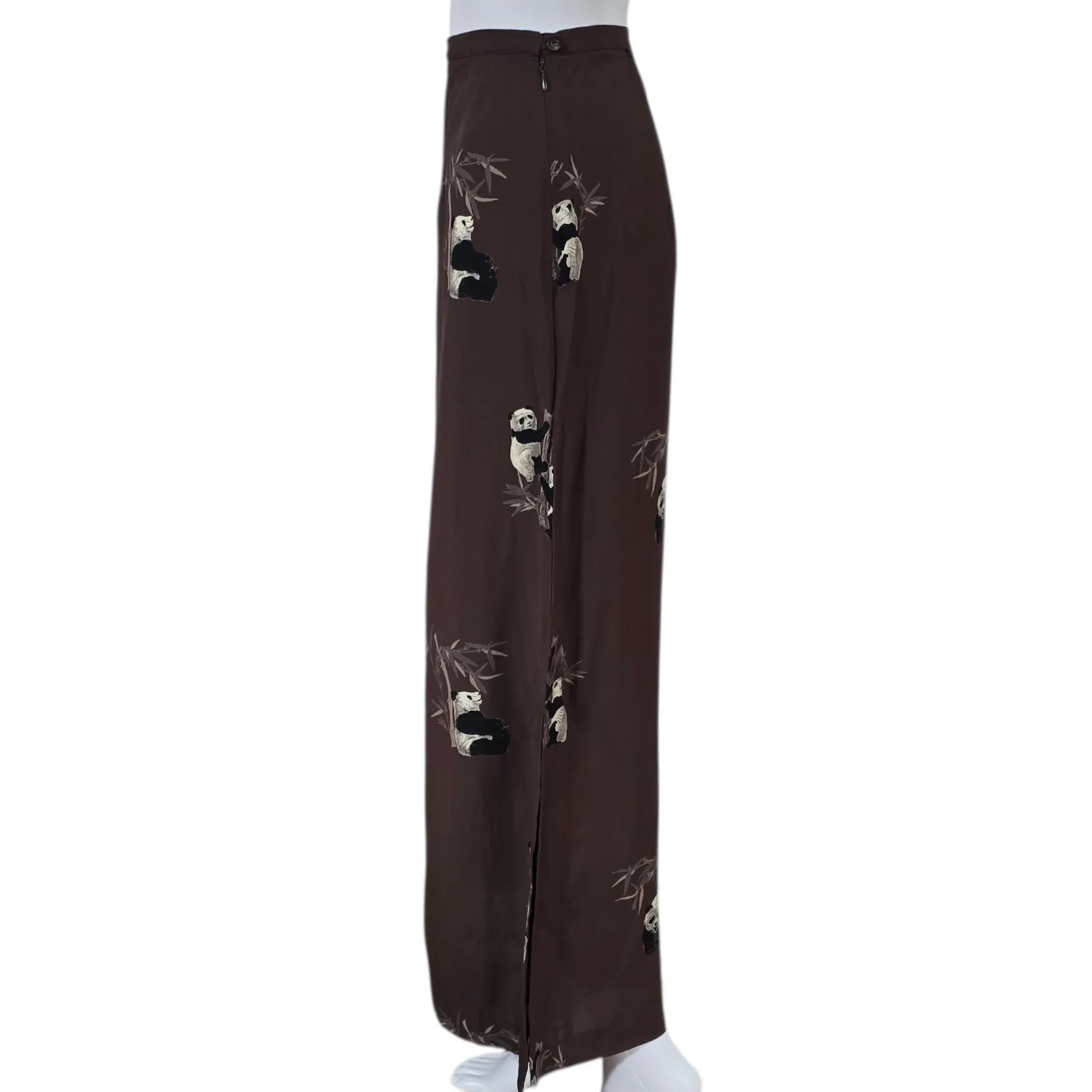 Vintage ILYSE HART LTD 90s Maxi Skirt Brown Panda Print 12 Fairy Cottagecore - Image 3