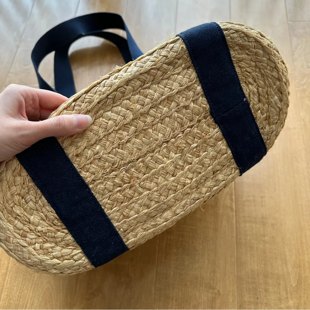 J. Crew Raffia Straw Structured Tote Bag, Antique Navy - Image 6