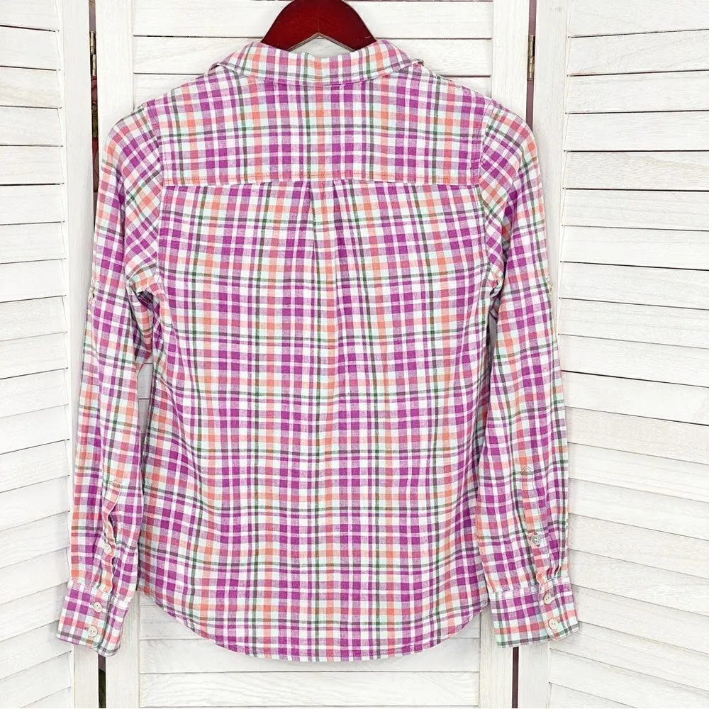 Vineyard Vines Palmetto Plaid Popover Linen Shirt Pink 00 - Image 8