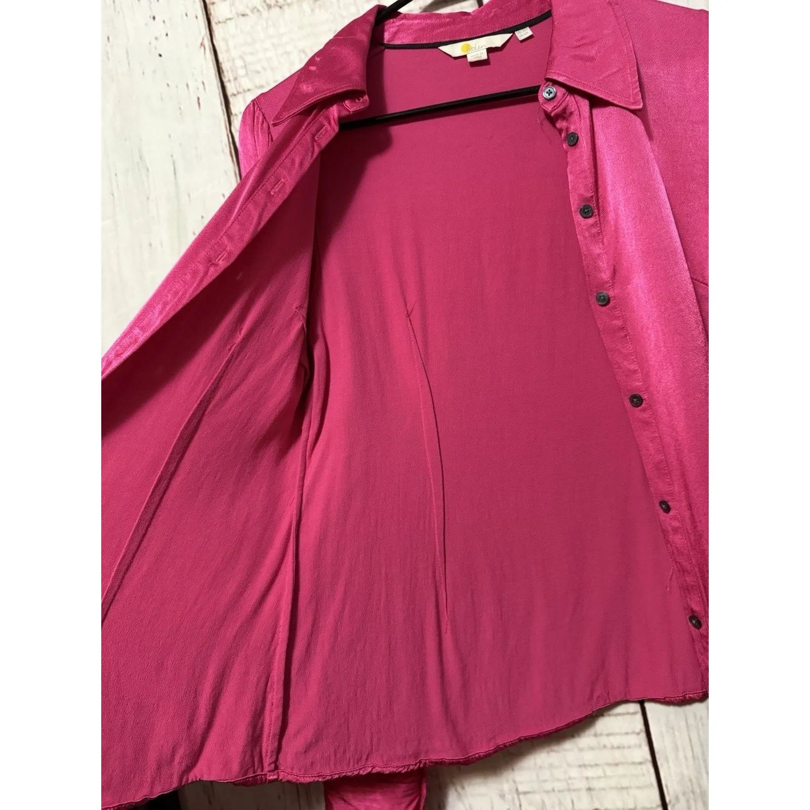 Boden Dart Viscose Satin Detail Fitted Long Sleeve Blouse Shirt Pink Size 6R - Image 6