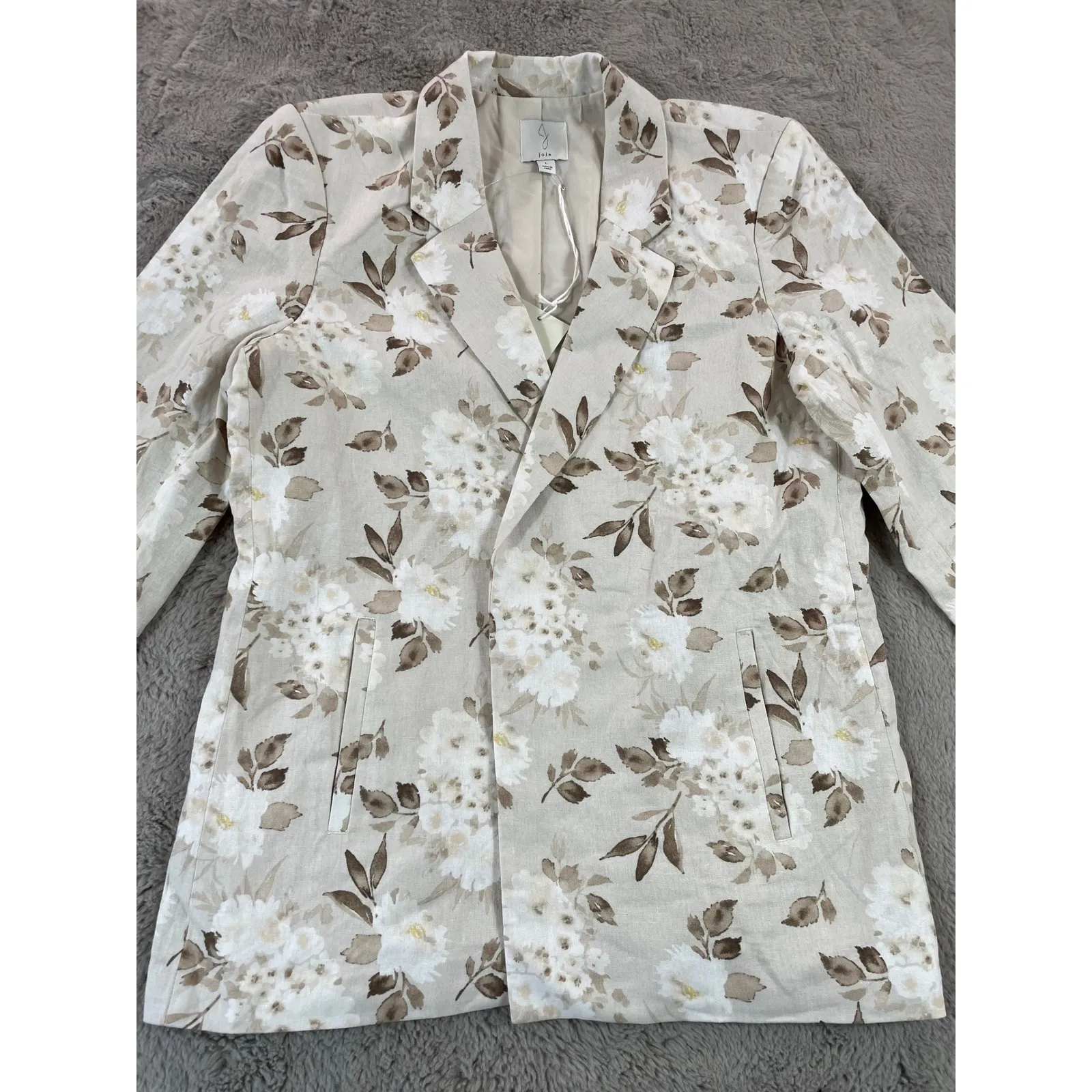 NWT Joie Floral Linen Blend Blazer Jacket Women's L Neutral Beige‎ school Career - Image 9