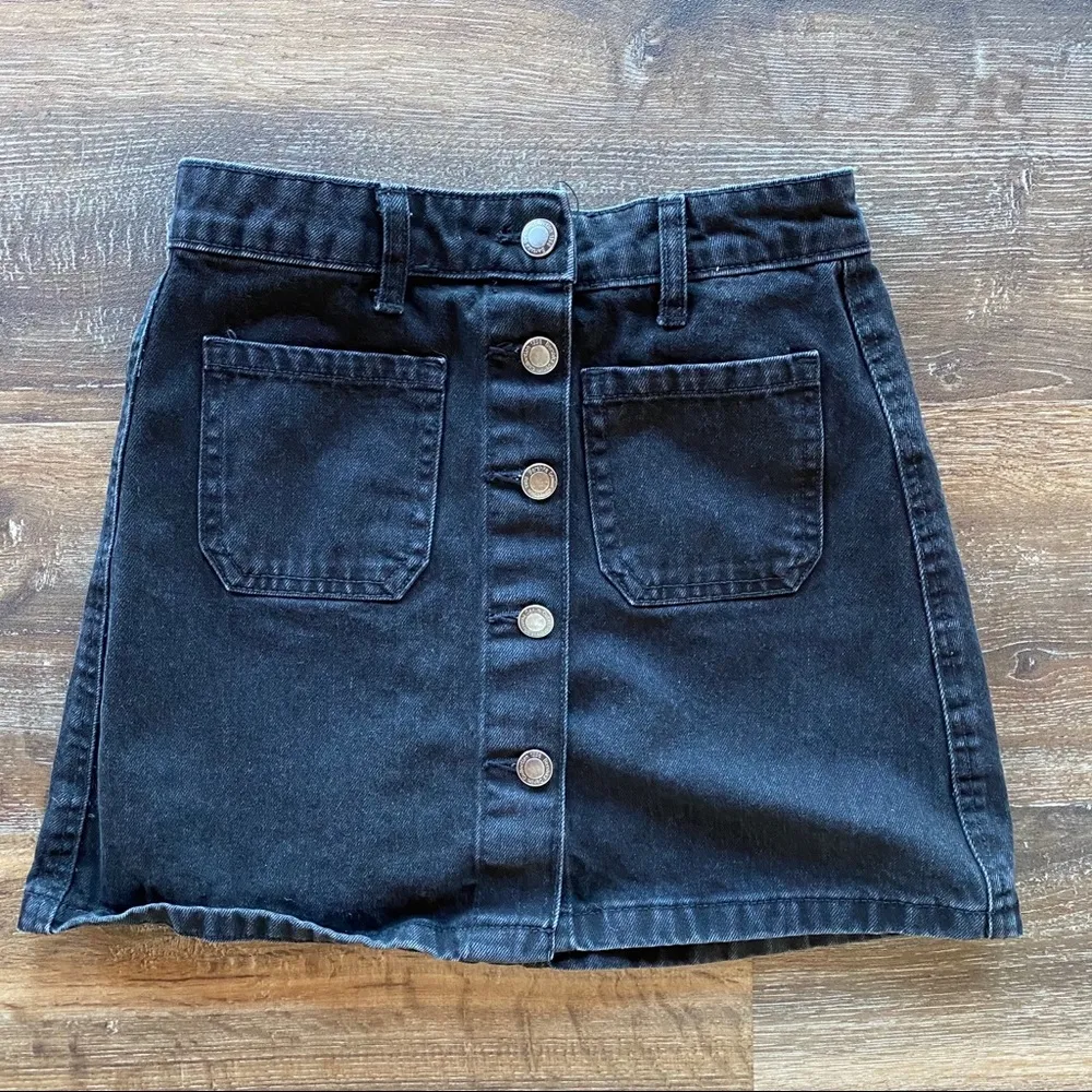 Bershka BSKGIRL Button Front Skirt Black Size 2 - Image 2