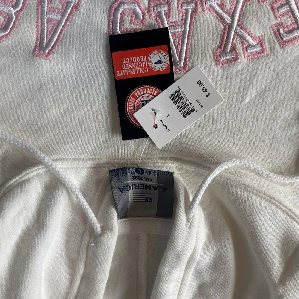 Women’s White Cream Pink Embroidered TEXAS A&M Hoodie Size L NWT - Image 9