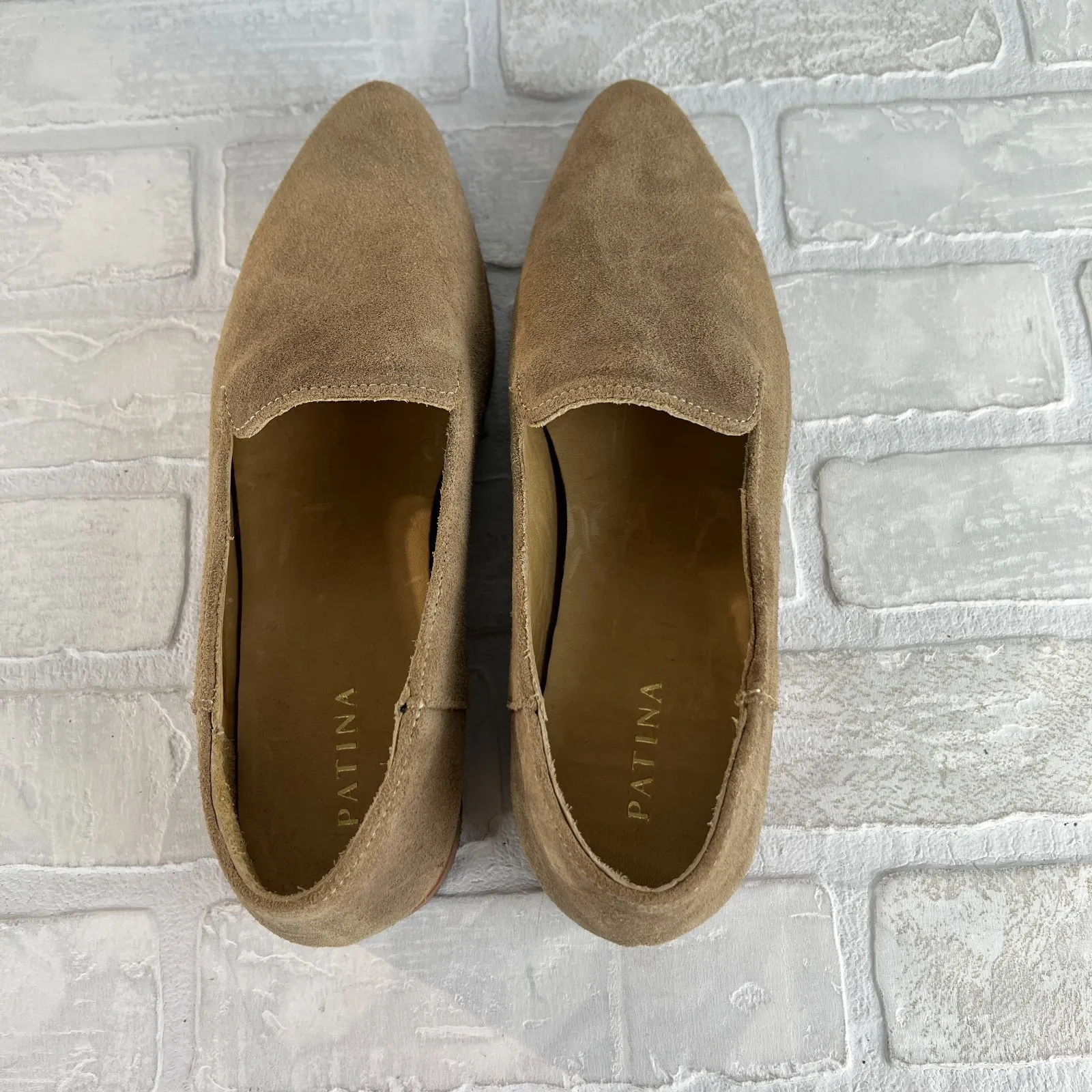 Patina Portland Leather Loafer Flats Womens 9 Beige Suede Pointed‎ Toe Classic Brown - Image 4