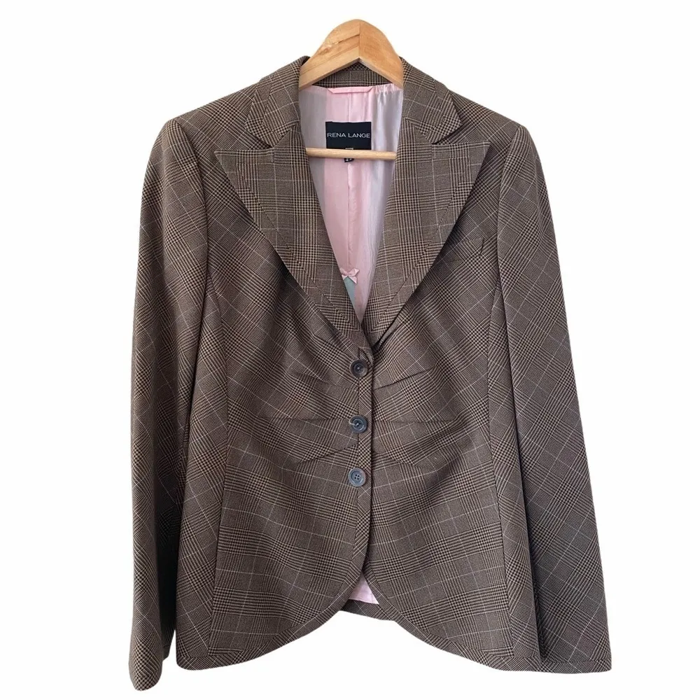 RENA LANGE Houndstooth Plaid German Blazer Brown Size undefined - Image 2