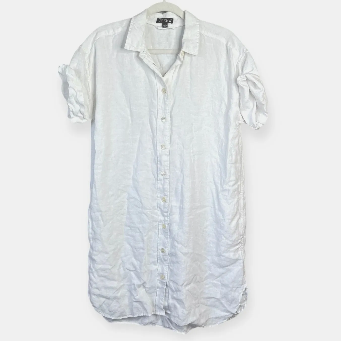 J CREW Capitaine Shirt Dress in Linen White Size Small 2024 Spring Summer Preppy - Image 2