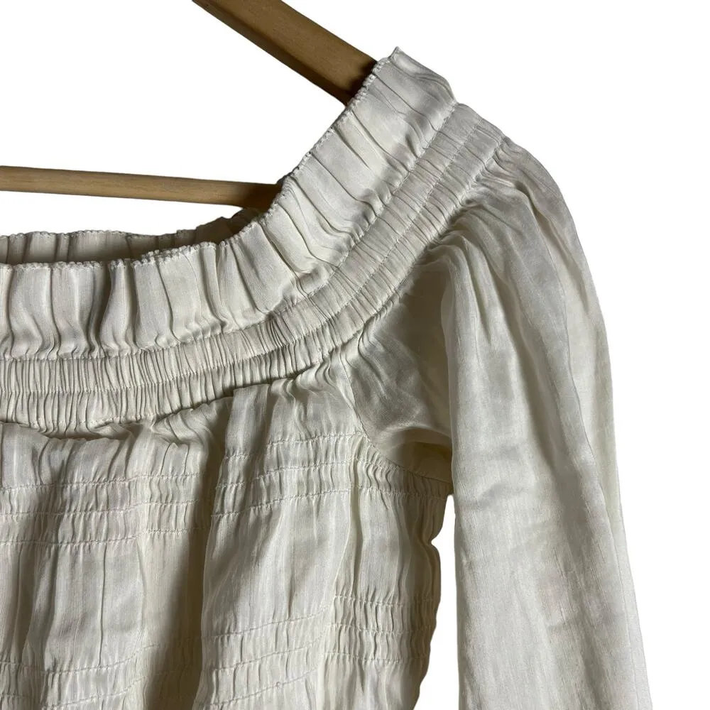 All Saints Lary White Linen Silk Shoulder Long Sleeve Slit Midi Dress Size 6 - Image 8