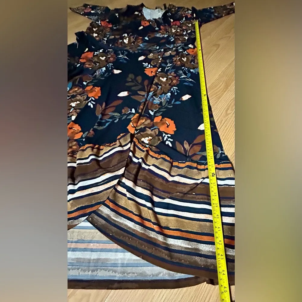 QVC ‘Du juer’ Floral Maxi Dress with Striped Hem faux wrap ladies 3x Blue - Image 4