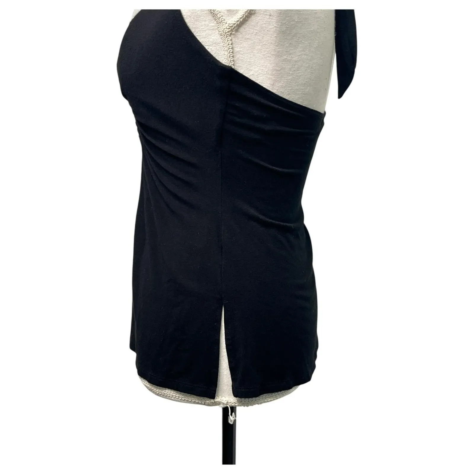 VTG Cache Halter Top Womens Medium Black Babydoll Crochet Boho Y2K Retro Fairy - Image 6