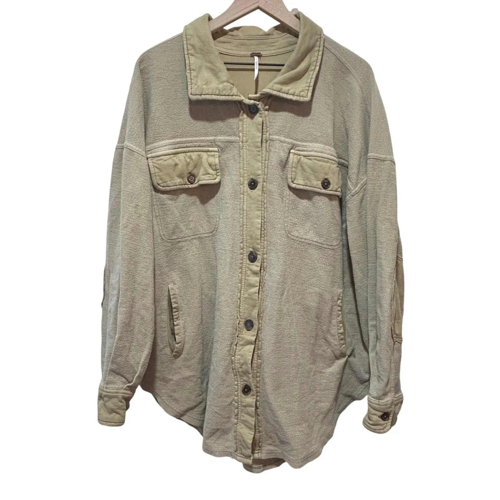 Free People Ruby Oversized Utility Shacket Jacket Elbow Patch Button Down Large - Image 4