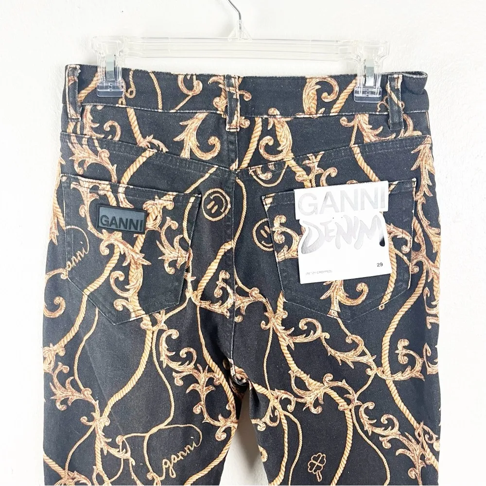 GANNI Denim Betsy Cropped Rope Printed High Waist Organic Cotton Jeans, Size 29 - Image 10