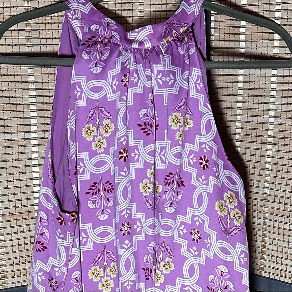 Ann Taylor Lilac Dress with Multicolor Floral Tile Print A-line Halter Dress - Image 2