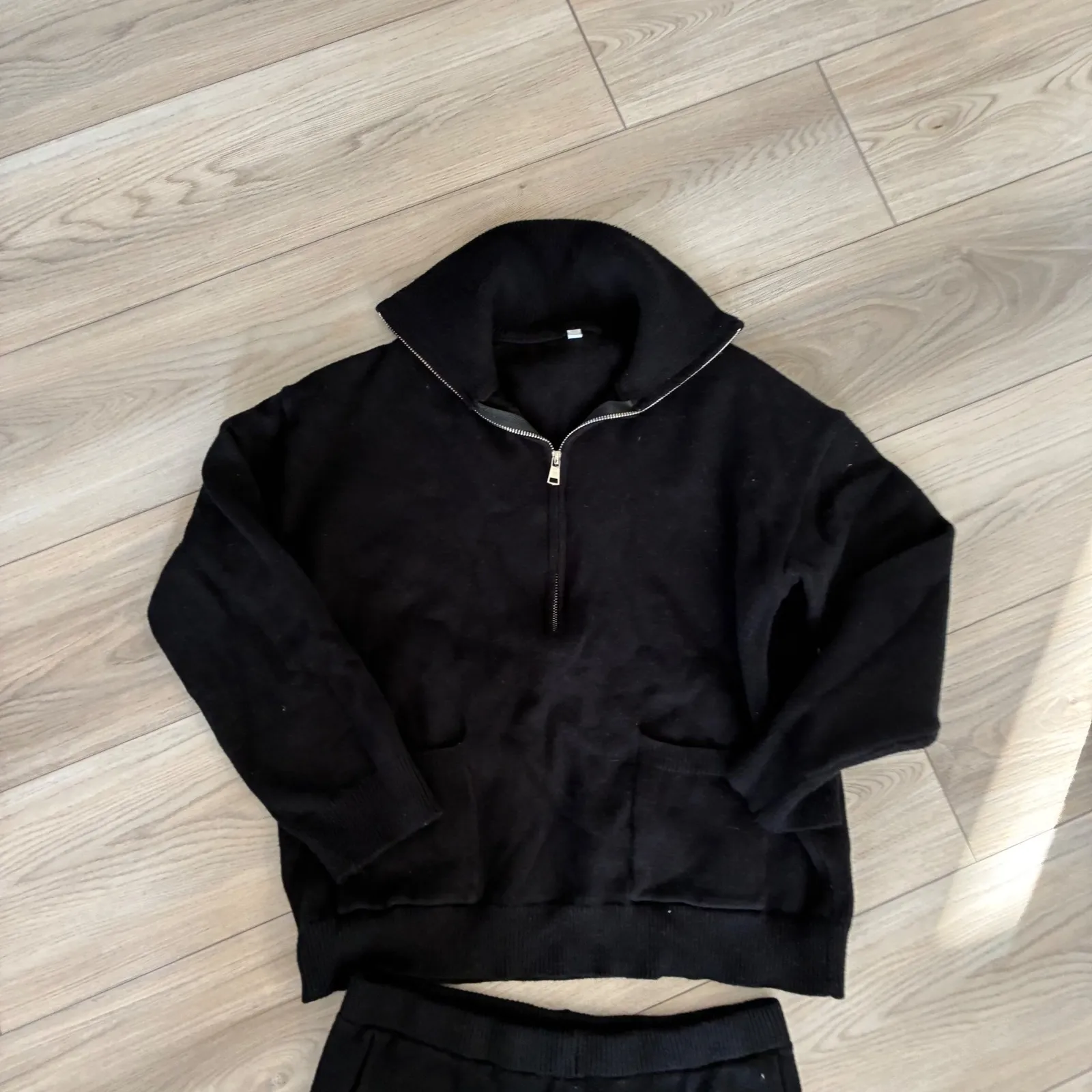 Black Knit Lounge Set Sweater Pants Athleisure Cozy Casual Size L - Image 3