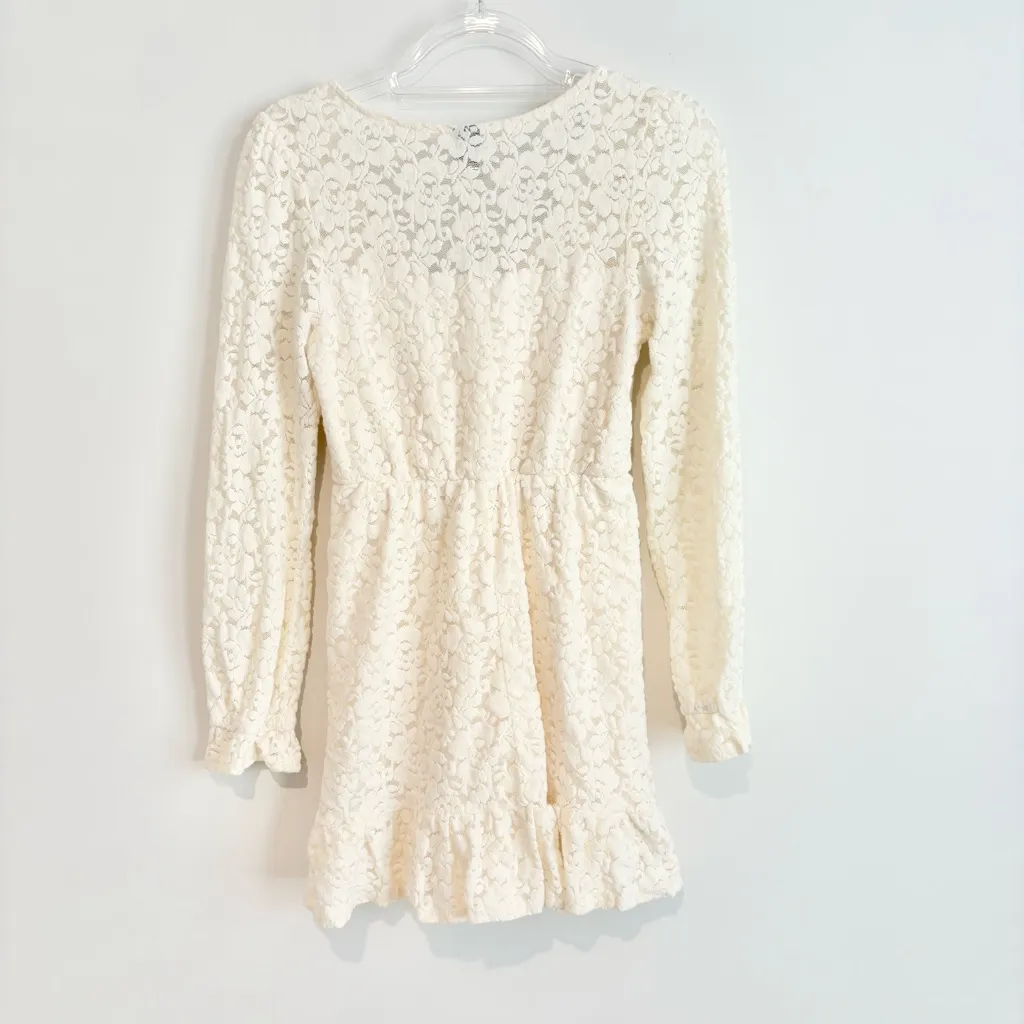 Wild Fable Dress Mini Ruffle Lace Overlay Long‎ Sleeve V Neck Ivory XS - Image 2