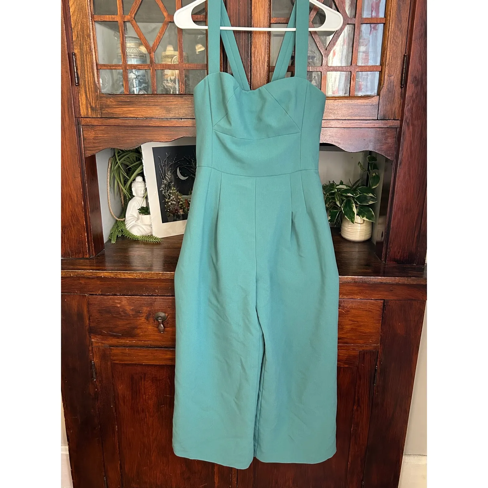 Cal Meets Glam Nicole Wide Leg Jumpsuit Square Neck Sleeveless Size 4 Green - Image 3