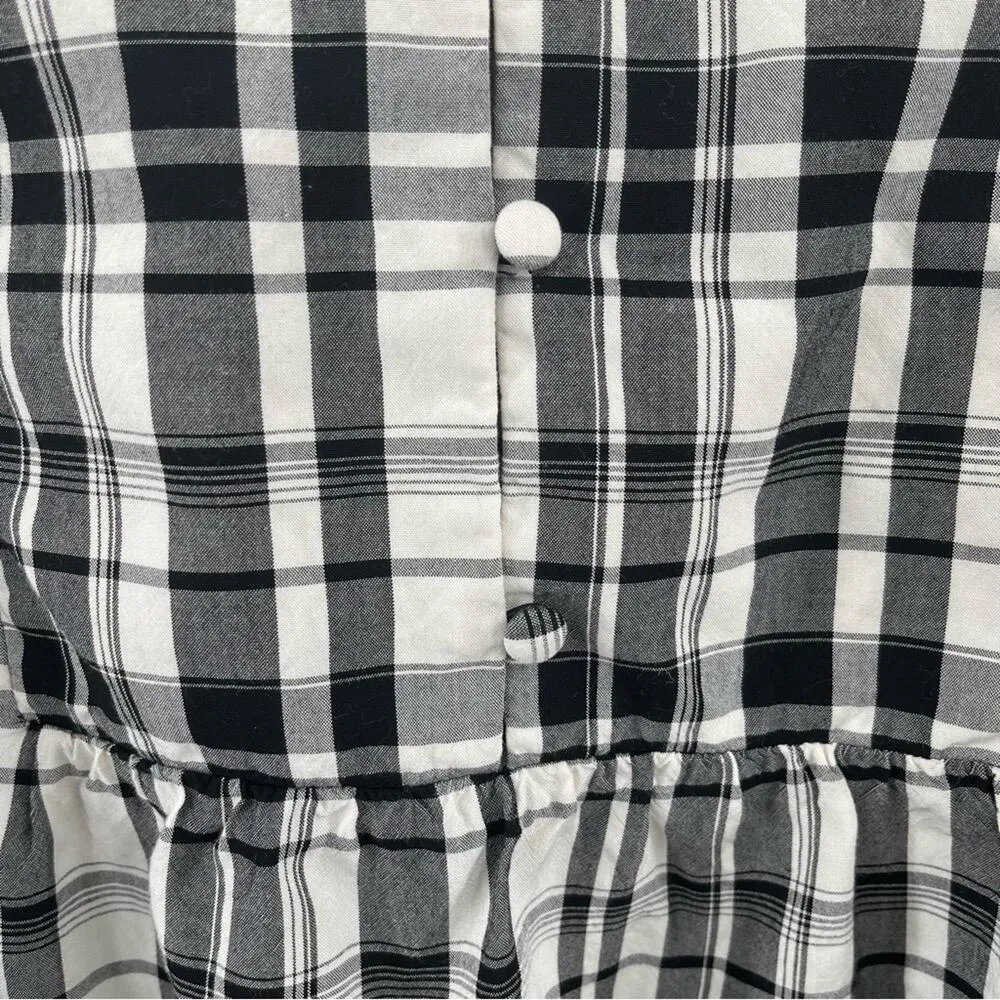 LOFT ANN TAYLOR Top Peplum Plaid Blouson Henley B&W Business Casual Size Small - Image 6